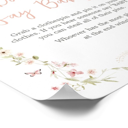 ベビー開花蝶の赤ちゃんシャワーベビーと言わない ポスター (角)