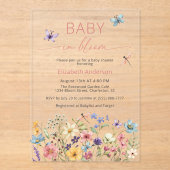 ベビー開花蝶ワイルドフラワーベビーシャワー アクリル招待状 (正面)