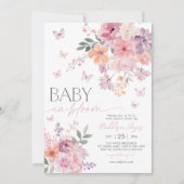 ベビー開花蝶ワイルドフラワーベビーシャワー 招待状 (正面)