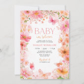 ベビー開花蝶ワイルドフラワーベビーシャワー 招待状 (正面)