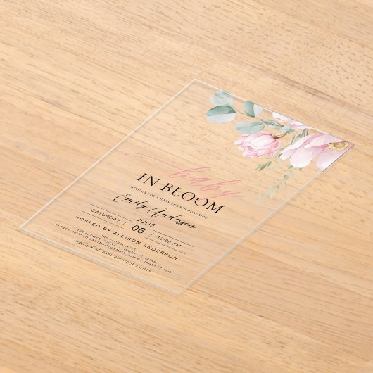 ベビー開花赤面ピンクシャワーフローラガール アクリル招待状 (レイダウン)