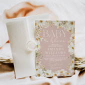 ベビー開花赤面ピンクデイジーベビーガールシャワー 招待状