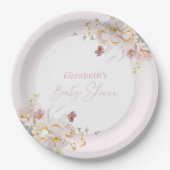ベビー開花赤面ピンクフローラベビーシャワー ペーパープレート (正面)