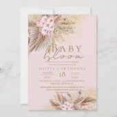 ベビー開花赤面ピンクボホフラワーズガールシャワー 招待状 (正面)