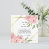 ベビー開花赤面ピンク金ゴールドフローラベビーシャワー 招待状 (スタンド正面)