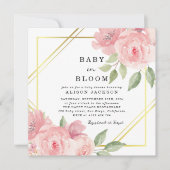 ベビー開花赤面ピンク金ゴールドフローラベビーシャワー 招待状 (正面)