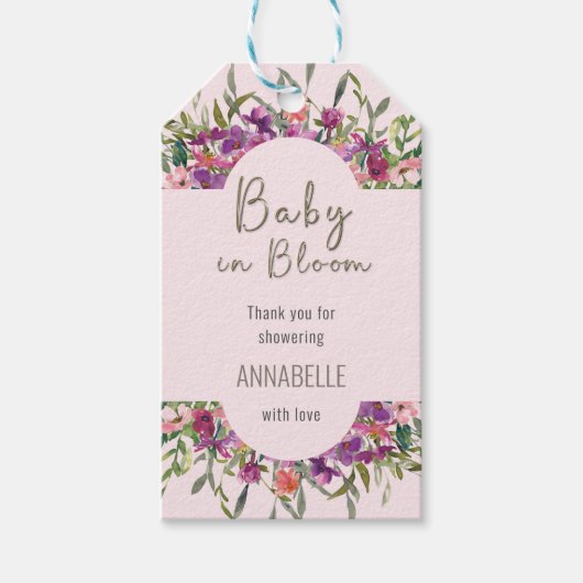 ベビー開花赤面フローラベビーシャワーありがとう ギフトタグ (正面)