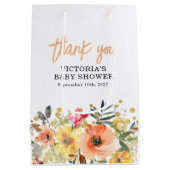 ベビー開花金ゴールドオレンジ色ベビーシャワー ミディアムペーパーバッグ (裏面)