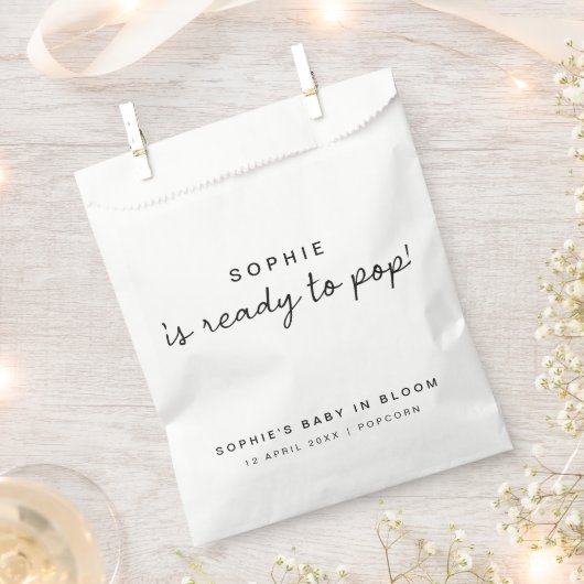 ベビー開花 |ベビーシャワーポップ・アートのポップコーンの準備 フェイバーバッグ (クリップ留めされた状態)