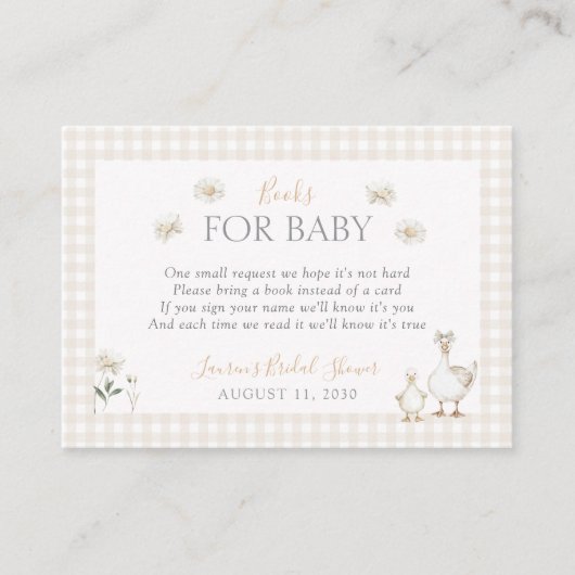 ベビー間抜けグースベージュお洒落シャワー用の本 エンクロージャーカード (正面)