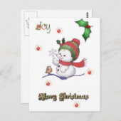 ベビー雪だるまがベビー鳥はがきに話す ポストカード (正面/裏面)