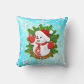 ベビー雪だるまと結晶の雪片オーナメント クッション (正面)