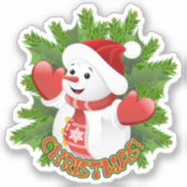 ベビー雪だるまと結晶の雪片オーナメント シール (正面)