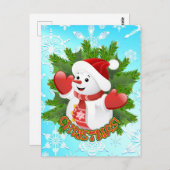 ベビー雪だるまと結晶の雪片オーナメント ポストカード (正面/裏面)