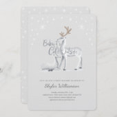 ベビー雪に覆われた冬の鹿の外は寒い 招待状 (正面/裏面)