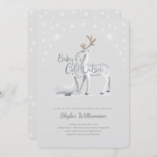ベビー雪に覆われた冬の鹿の外は寒い 招待状 (正面/裏面)