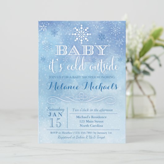 ベビー雪の外が冷たいベビーシャワー招待状 招待状 (スタンド正面)