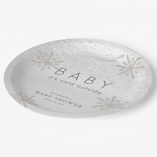 ベビー雪片の外が冷たいベビーシャワー ペーパープレート (アングル)