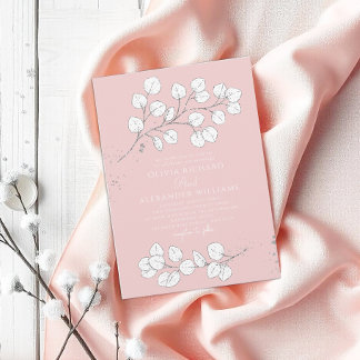 ベビー霜の降りたピンク緑ユーカリ結婚プス 招待状