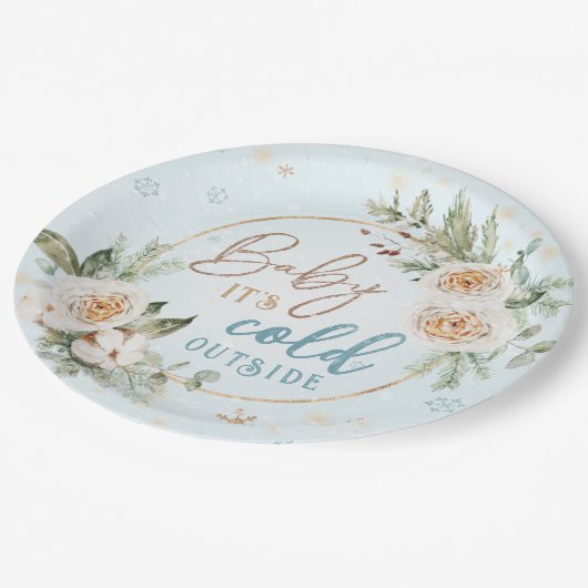 ベビー青い冬のシャワー散水の外が寒い ペーパープレート (アングル)