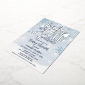 ベビー青い冬の男の子の赤ちゃんシャワー外が寒い 箔招待状 (回転した状態)