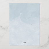 ベビー青い冬の男の子の赤ちゃんシャワー外が寒い 箔招待状 (裏面)