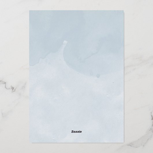 ベビー青い冬の男の子の赤ちゃんシャワー外が寒い 箔招待状 (裏面)