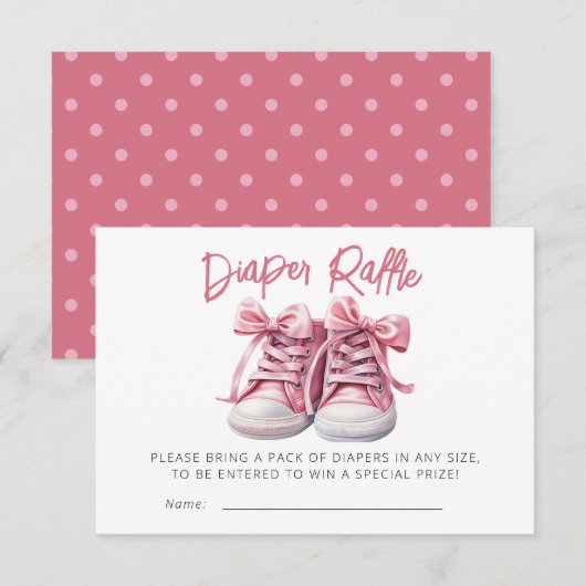 ベビー靴 |ピンクガール赤ちゃんシャワーおむつラッフル エンクロージャーカード (正面/裏面)