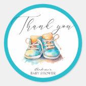 ベビー靴 |ブルーボーイ赤ちゃんシャワーありがとうございます ラウンドシール (正面)