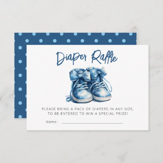 ベビー靴 |ブルーボーイ赤ちゃんシャワーおむつラッフル エンクロージャーカード (正面/裏面)