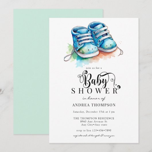 ベビー靴 | Blue Boy Baby Shower 招待状 (正面/裏面)