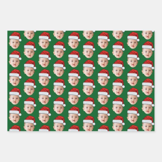 ベビー顔おもしろいカスタムフォトサンタハットクリスマス ラッピングペーパーシート (正面2)