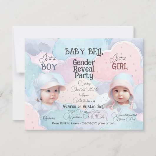 ベビー顔性別の表示招待状 招待状 (正面)