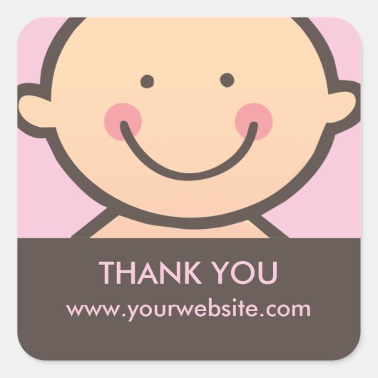 ベビー顔- Pink & Brown パーソナライズされた Stickers スクエアシール (正面)
