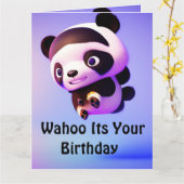 ベビー飛んでいるパンダ、ジャンボ誕生日カード カード (黄色い花)