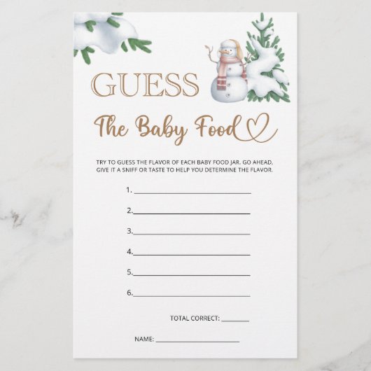 ベビー食の冬の赤ちゃんシャワーゲームを推測。 (正面)