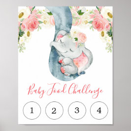 ベビー食の挑戦サイン象の赤ちゃんシャワー ポスター