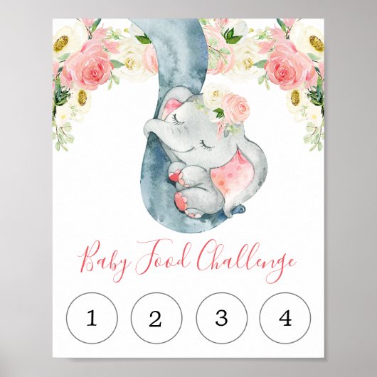 ベビー食の挑戦サイン象の赤ちゃんシャワー ポスター (正面)