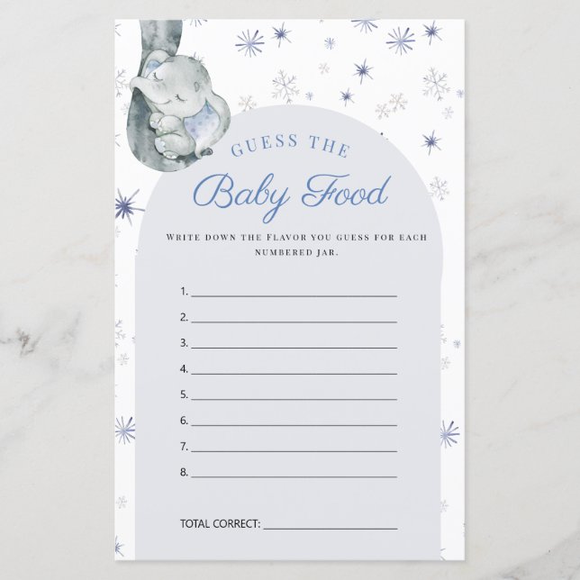 ベビー食べ物の象の青い赤ちゃんシャワーゲームを推測 (正面)