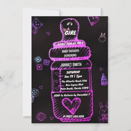 ベビー食べ物を与えボトルベビシャワー招待状 招待状 (正面)