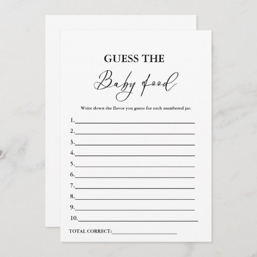 ベビー食べ物ベビーシャワーゲームカードを推測する 招待状 (正面/裏面)