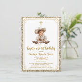 ベビー魅力的シャルロ金ゴールドバプテスマ&誕生日インヴィット 招待状 (スタンド正面)