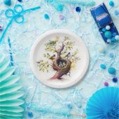 ベビー鳥の巣を持つ水色の木 ペーパープレート (パーティー)