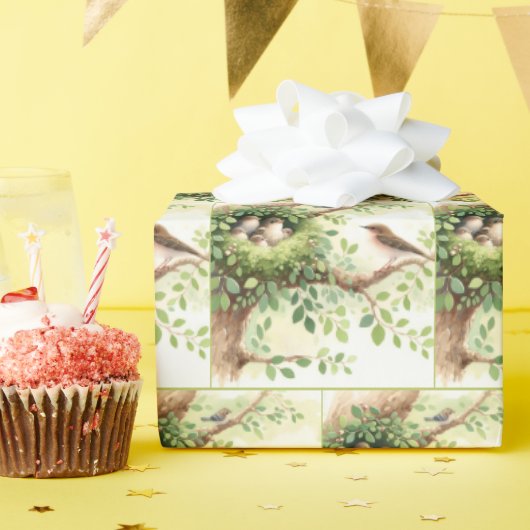 ベビー鳥の巣 ラッピングペーパー (誕生日パーティー)