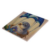 ベビー鳥の羽ばたきブルーパラシュートウォーターカラーアート タイル (側面)