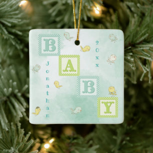 ベビー鳥ブロック名パーソナライズされた年クリスマス セラミックオーナメント
