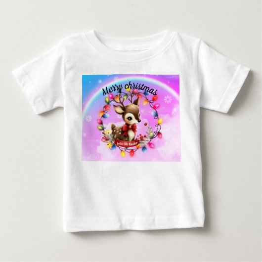 ベビー鹿が光のリース内に ベビーTシャツ (正面)