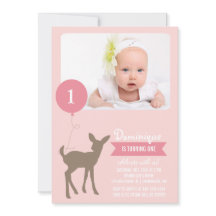 ベビー鹿とバルーンフォト誕生日招待状