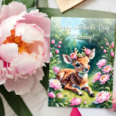 ベビー鹿と牡丹の王冠ママの日 カード