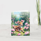 ベビー鹿と牡丹の王冠ママの日 カード (正面)